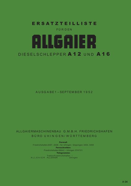 Allgaier – Ersatzteilliste für A12 und A16