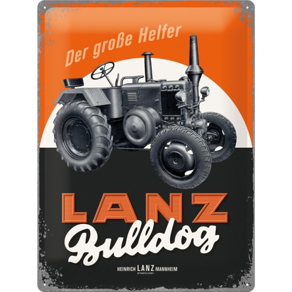 Blechschild Lanz-Bulldog – Der große Helfer (30x40 cm)