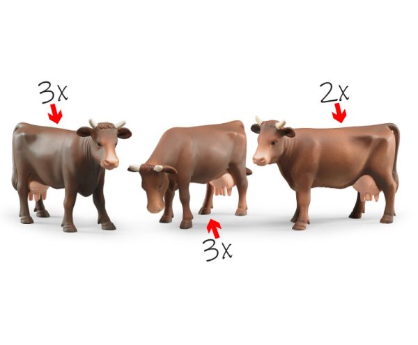 Kühe im Set – 8 Stück (3x Kopf rechts, 3x Kopf unten und 2x Kopf links)